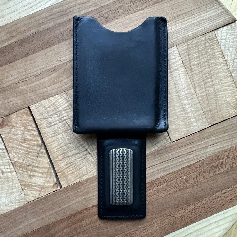 Brighton Salina  Black Leather Money Clip 3.3 Inch Pocket Wallet Silverplate